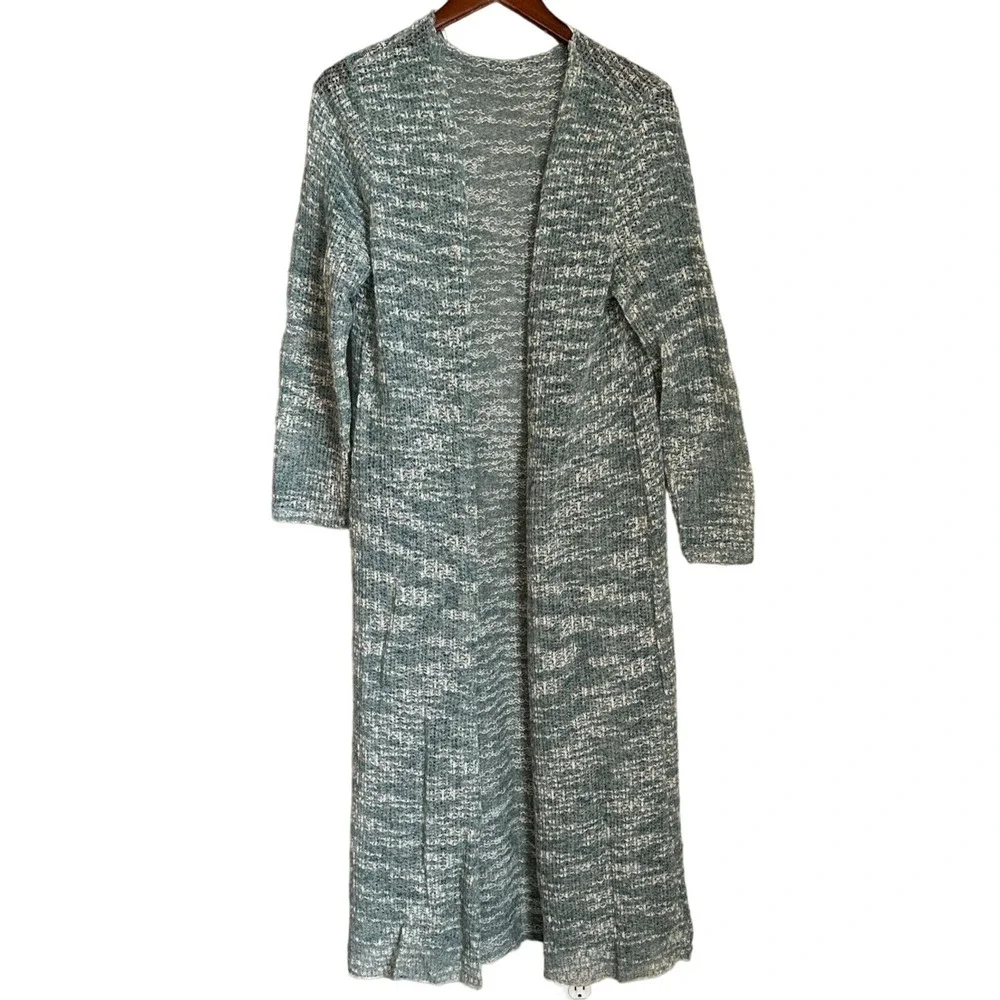 Soft Surroundings Open Front Cardigan Longline Open Knit Lightweight Metallic - Picture 1 of 11